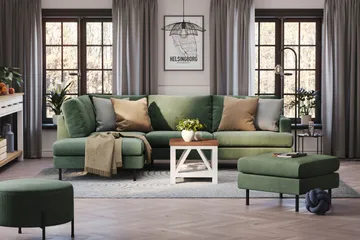 Menard Compact 4-sits Vänstervänd L-formad Schäslongsoffa i Manchester - Grön - Möbler - Vardagsrum - Soffor - Divansoffa & schäslong