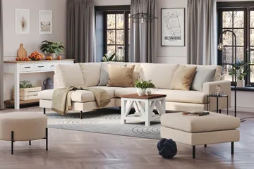 Menard Compact 4-sits Vänstervänd L-formad Schäslongsoffa i Tyg - Beige - Möbler - Vardagsrum - Soffor - Divansoffa & schäslong
