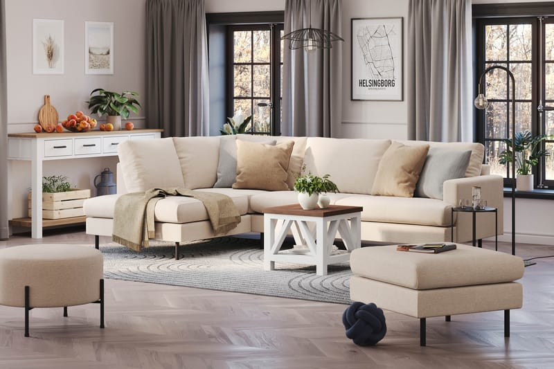 Menard Compact 4-sits Vänstervänd L-formad Schäslongsoffa i Tyg - Beige - Möbler - Vardagsrum - Soffor - Divansoffa & schäslong
