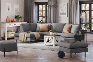 Menard Compact 4-sits Vänstervänd L-formad Schäslongsoffa i Tyg - Mörkgrå - Möbler - Vardagsrum - Soffor - Divansoffa & schäslong