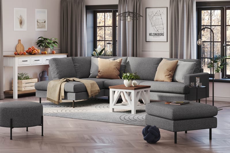 Menard Compact 4-sits Vänstervänd L-formad Schäslongsoffa i Tyg - Mörkgrå - Möbler - Vardagsrum - Soffor - Divansoffa & schäslong