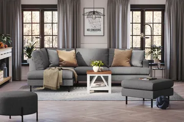 Menard Compact 4-sits Vänstervänd L-formad Schäslongsoffa i Tyg - Mörkgrå - Möbler - Vardagsrum - Soffor - Divansoffa & schäslong