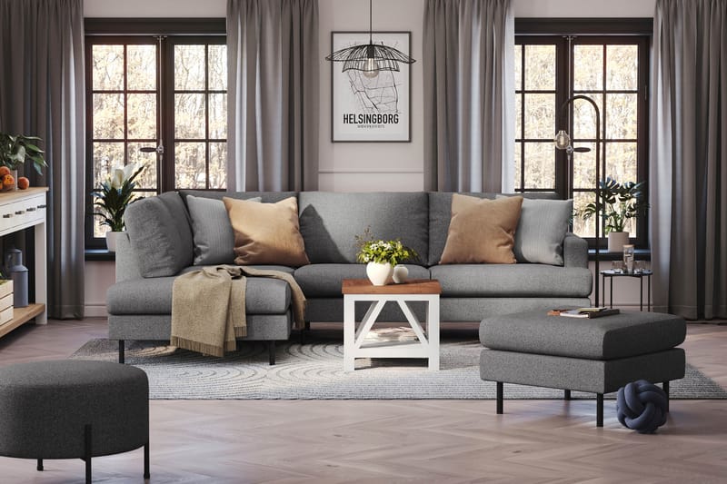 Menard Compact 4-sits Vänstervänd L-formad Schäslongsoffa i Tyg - Mörkgrå - Möbler - Vardagsrum - Soffor - Divansoffa & schäslong