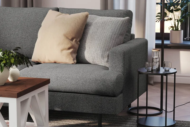 Menard Compact 4-sits Vänstervänd L-formad Schäslongsoffa i Tyg - Mörkgrå - Möbler - Vardagsrum - Soffor - Divansoffa & schäslong