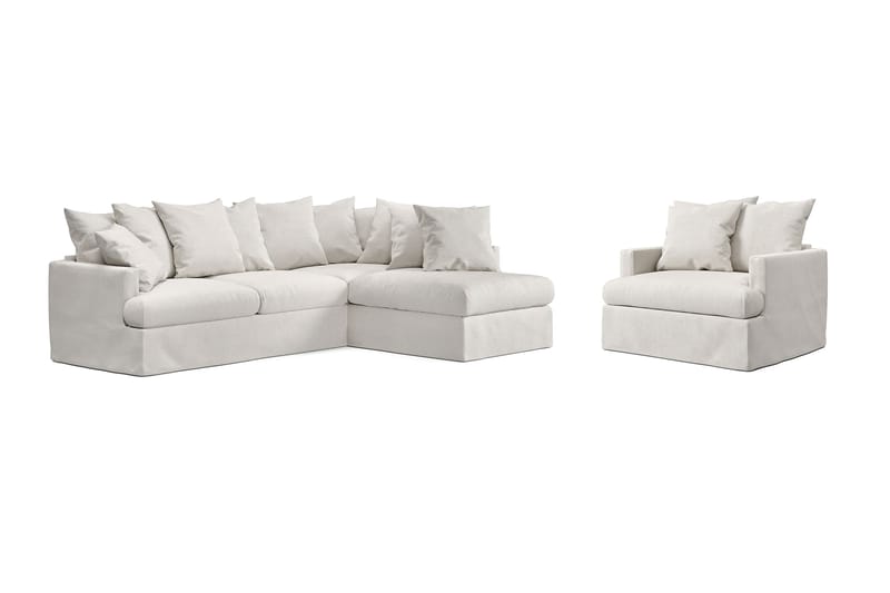 Menard Soffgrupp 4-sits Högervänd L-formad Schäslongsoffa + Fåtölj i Bouclé - Vit - Möbler - Vardagsrum - Soffor - Divansoffa & schäslong