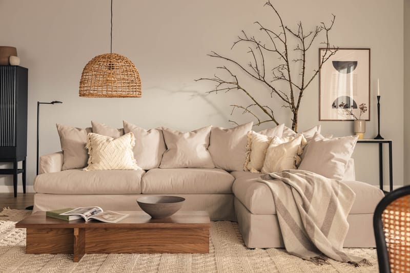 Menard Soffgrupp 4-sits Högervänd L-formad Schäslongsoffa + Fåtölj i Tyg - Beige - Möbler - Vardagsrum - Soffor - Divansoffa & schäslong