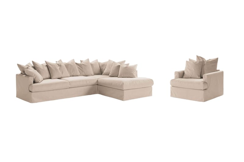 Menard Soffgrupp 4-sits Högervänd L-formad Schäslongsoffa + Fåtölj i Tyg - Beige - Möbler - Vardagsrum - Soffor - Divansoffa & schäslong