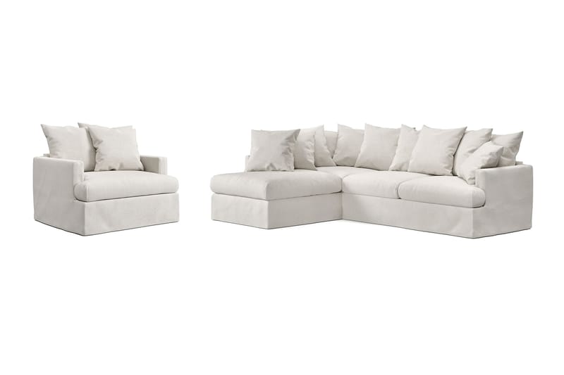 Menard Soffgrupp 4-sits Vänstervänd L-formad Schäslongsoffa + Fåtölj i Tyg - Beige - Möbler - Vardagsrum - Soffor - Divansoffa & schäslong