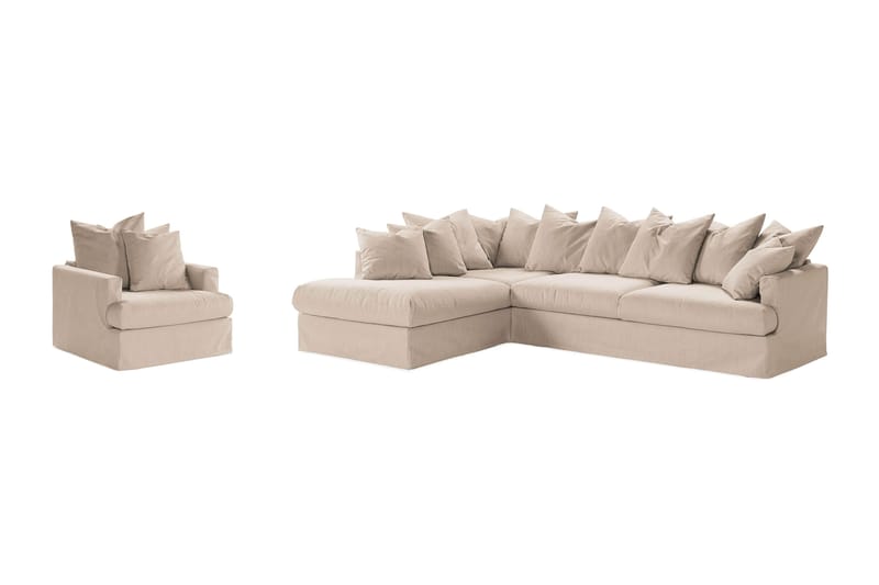 Menard Soffgrupp 4-sits Vänstervänd L-formad Schäslongsoffa + Fåtölj i Tyg - Beige - Möbler - Vardagsrum - Soffor - Divansoffa & schäslong