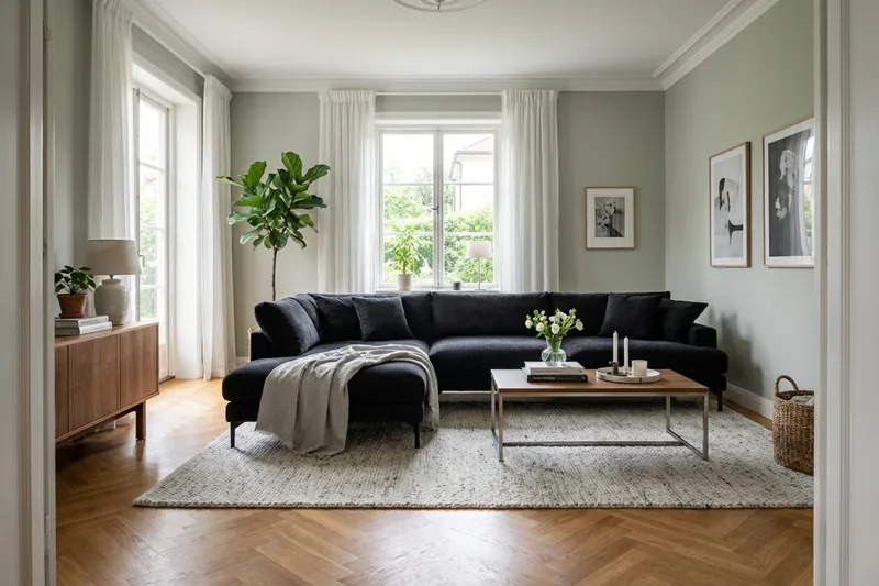 Menard Premium 5-sits Vänstervänd L-formad Djup Schäslongsoffa i Chenille - Svartt - Möbler - Vardagsrum - Soffor - Divansoffa & schäslong