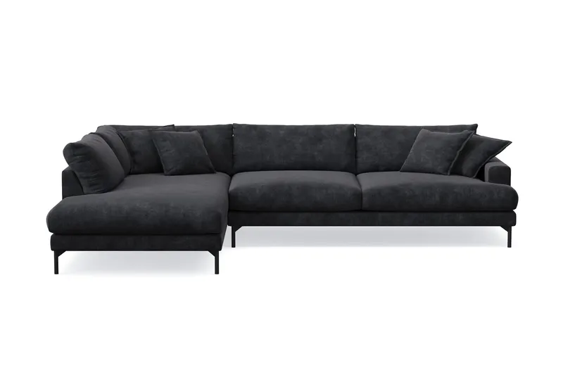 Menard Premium 5-sits Vänstervänd L-formad Djup Schäslongsoffa i Chenille, Svartt