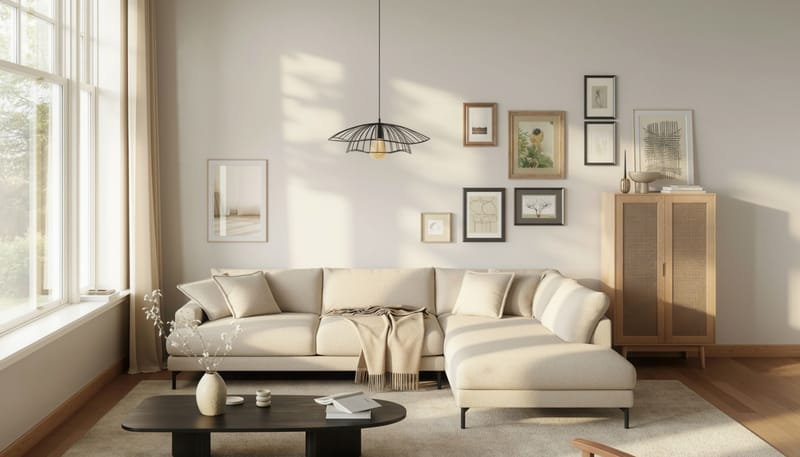 Menard Premium 5-sits Högervänd L-formad Djup Schäslongsoffa i Chenille - Ljusbeige - Möbler - Vardagsrum - Soffor - Divansoffa & schäslong