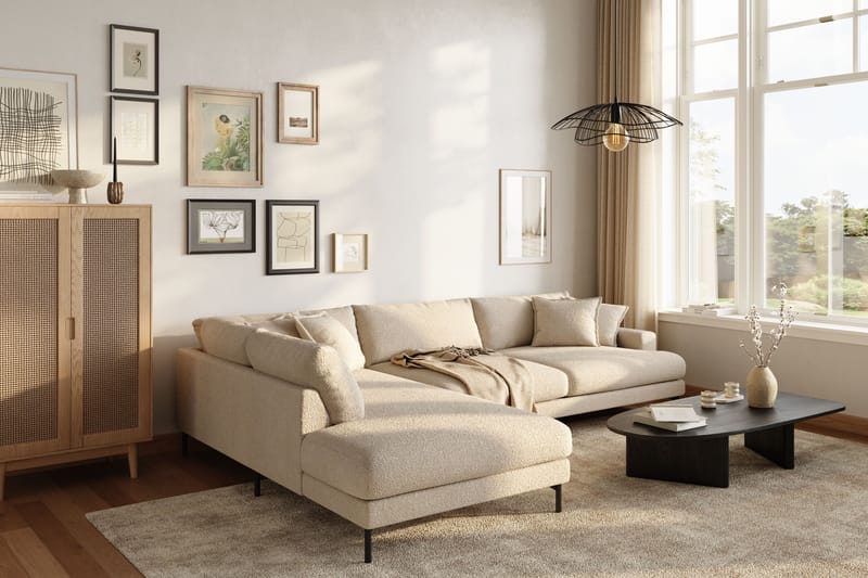Menard Premium 5-sits Vänstervänd L-formad Djup Schäslongsoffa i Bouclé - Ljusbeige - Möbler - Vardagsrum - Soffor - Divansoffa & schäslong