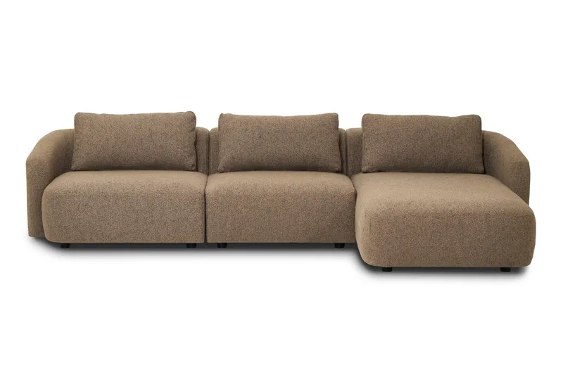 Milano 5-sits Rundad Högervänd L-soffa med Låg Rygg i Brun Boucle
