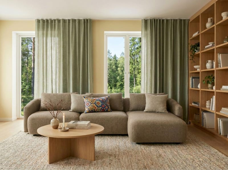 Milano 5-sits Rundad Högervänd L-soffa med Låg Rygg i Brun Boucle - Möbler - Vardagsrum - Soffor - Divansoffa & schäslong