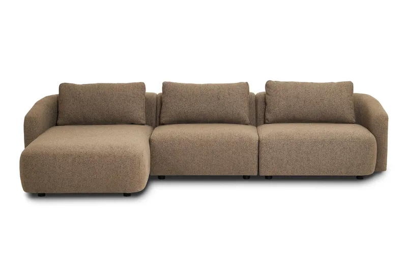 Milano 5-sits Rundad Vänstervänd L-soffa med Låg Rygg i Brun Boucle, Brun