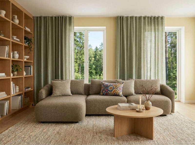 Milano 5-sits Rundad Vänstervänd L-soffa med Låg Rygg i Brun Boucle - Möbler - Vardagsrum - Soffor - Divansoffa & schäslong