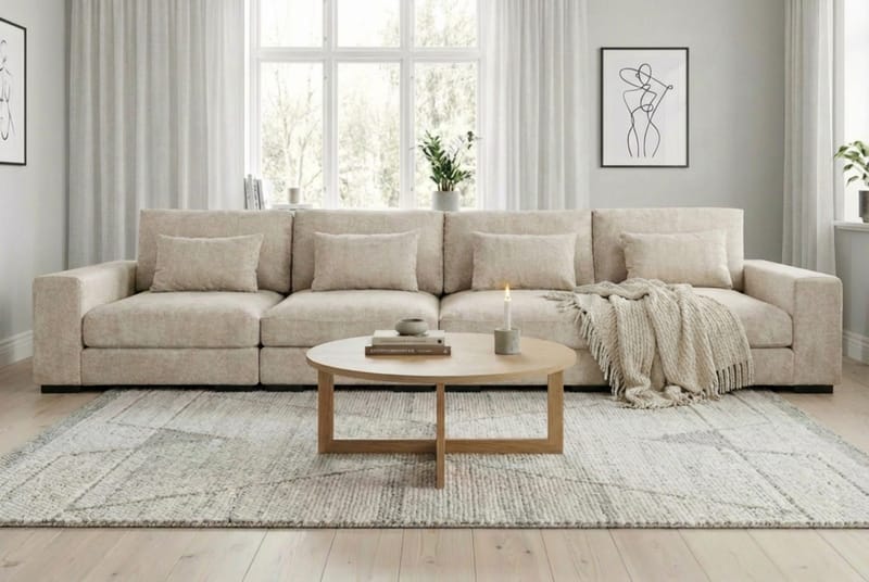 Dubai 4-sits soffa Extra Djup i Chenille - Beige - Möbler - Vardagsrum - Soffor - Modulsoffor - Komplett modulsoffa