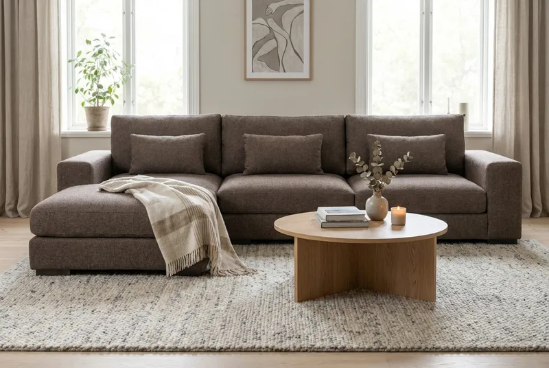 Dubai Extra djup 4-sits Modulsoffa med divan höger i tyg vändbar Extra Djup - Beige - Möbler - Vardagsrum - Soffor - Modulsoffor - Komplett modulsoffa