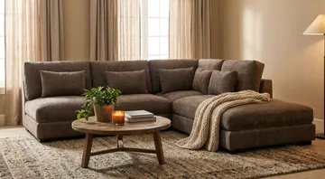 Dubai Schäslongsoffa Vänster Extra Djup i Chenille - Mörkbrun - Möbler - Vardagsrum - Soffor - Modulsoffor - Komplett modulsoffa