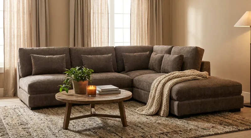 Dubai Schäslongsoffa Vänster Extra Djup i Chenille - Mörkbrun - Möbler - Vardagsrum - Soffor - Modulsoffor - Komplett modulsoffa