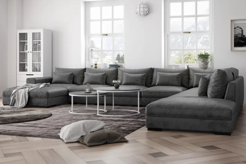 Dubai Stor U-modulsoffa Large med Divan Höger Sammet Extra Djup - Mörkgrå - Möbler - Vardagsrum - Soffor - Modulsoffor - Komplett modulsoffa