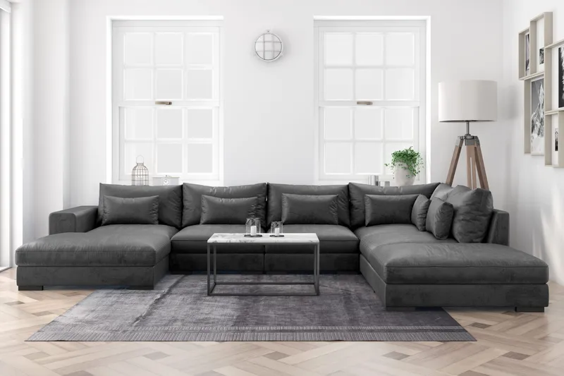 Dubai Stor U Soffa modul med Divan Vänster Sammet Extra djup - Mörkgrå - Möbler - Vardagsrum - Soffor - Modulsoffor - Komplett modulsoffa