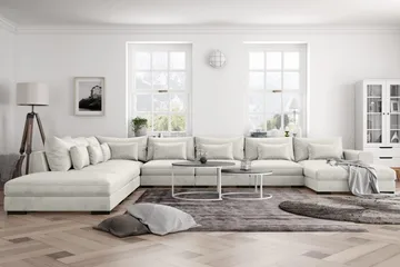 Dubai U-modulsoffa Large med Divan Höger Sammet Extra Djup - Vit - Möbler - Vardagsrum - Soffor - Modulsoffor - Komplett modulsoffa