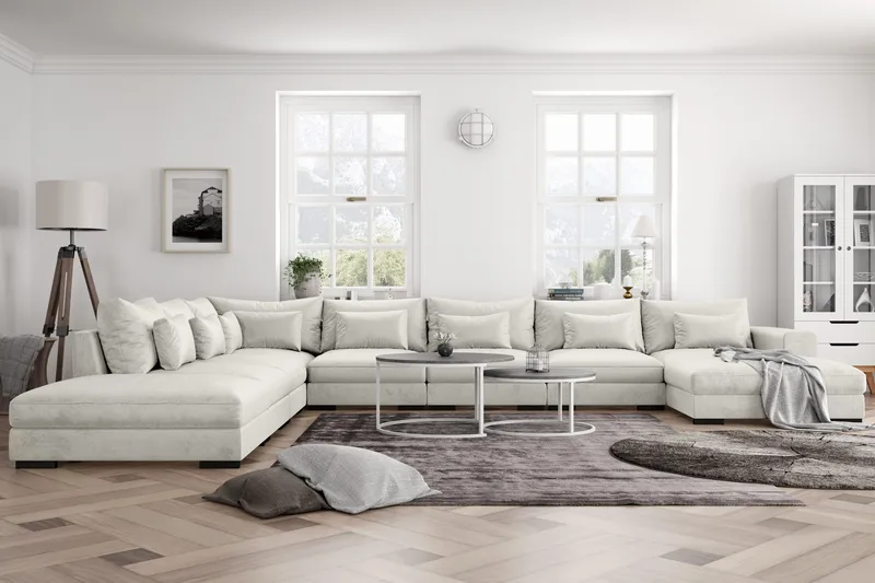 Dubai U-modulsoffa Large med Divan Höger Sammet Extra Djup - Vit - Möbler - Vardagsrum - Soffor - Modulsoffor - Komplett modulsoffa