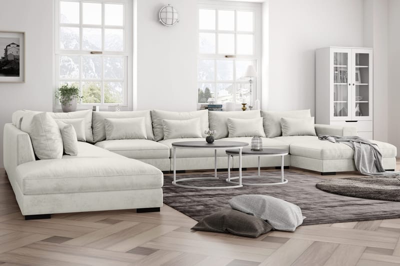 Dubai U-modulsoffa Large med Divan Höger Sammet Extra Djup - Vit - Möbler - Vardagsrum - Soffor - Modulsoffor - Komplett modulsoffa