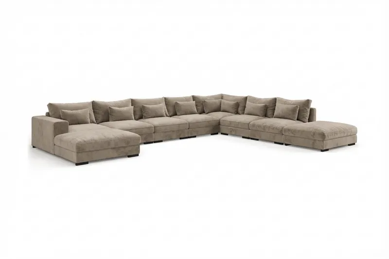 Dubai U-modulsoffa Large med Divan Vänster Extra Djup i Chenille - Brun - Möbler - Vardagsrum - Soffor - Modulsoffor - Komplett modulsoffa