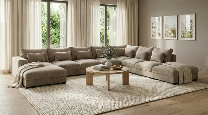 Dubai U-modulsoffa Large med Divan Vänster Extra Djup i Chenille - Brun - Möbler - Vardagsrum - Soffor - Modulsoffor - Komplett modulsoffa