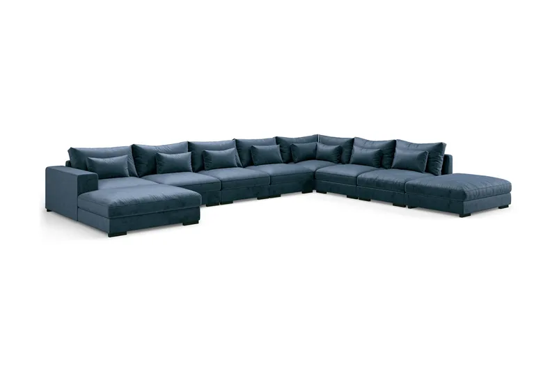Dubai U-modulsoffa Large med Divan Vänster Sammet Extra Djup - Blå - Möbler - Vardagsrum - Soffor - Modulsoffor - Komplett modulsoffa