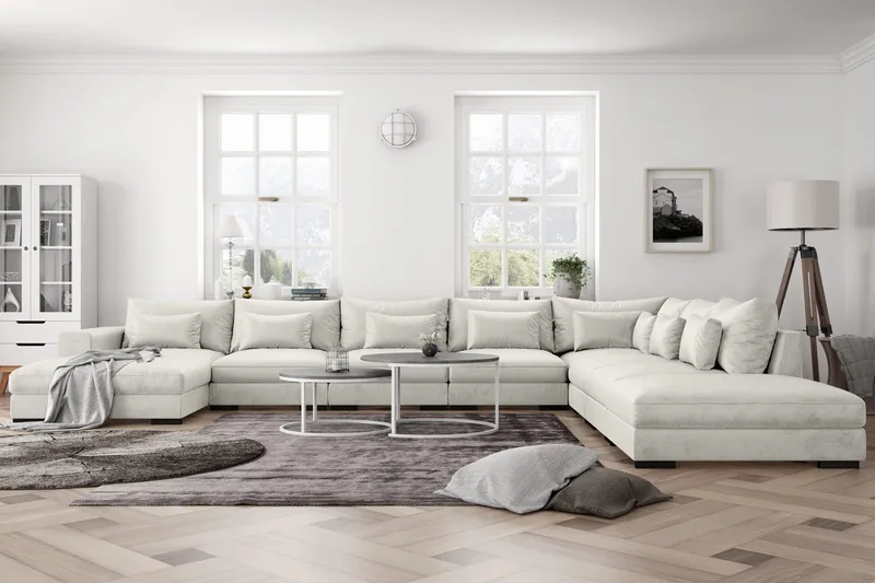 Dubai U-modulsoffa Large med Divan Vänster Sammet Extra Djup - Vit - Möbler - Vardagsrum - Soffor - Modulsoffor - Komplett modulsoffa