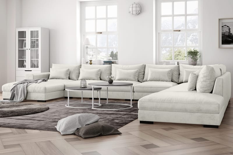Dubai U-modulsoffa Large med Divan Vänster Sammet Extra Djup - Vit - Möbler - Vardagsrum - Soffor - Modulsoffor - Komplett modulsoffa