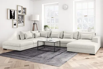 Dubai U-modulsoffa med Divan Höger Sammet Extra Djup - Vit - Möbler - Vardagsrum - Soffor - Modulsoffor - Komplett modulsoffa