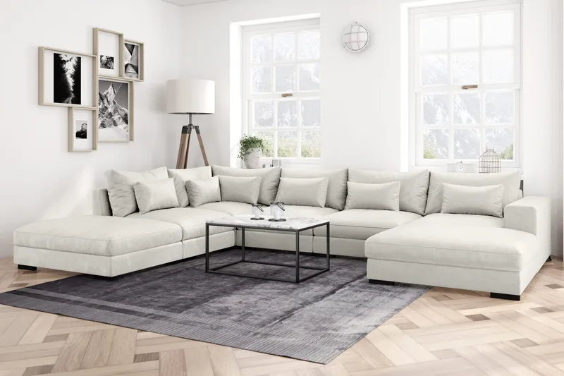 Dubai U-modulsoffa med Divan Höger Sammet Extra Djup - Vit - Möbler - Vardagsrum - Soffor - Modulsoffor - Komplett modulsoffa