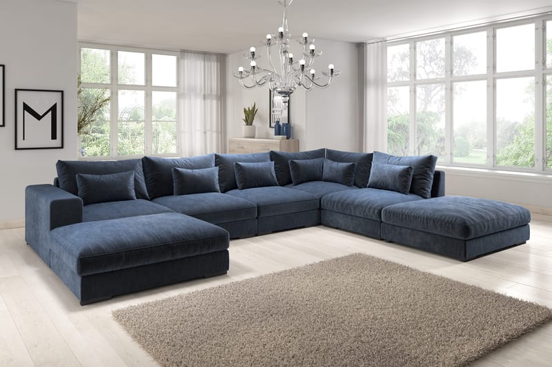 Dubai U-modulsoffa med Divan Vänster Sammet Extra Djup - Blå - Möbler - Vardagsrum - Soffor - Modulsoffor - Komplett modulsoffa