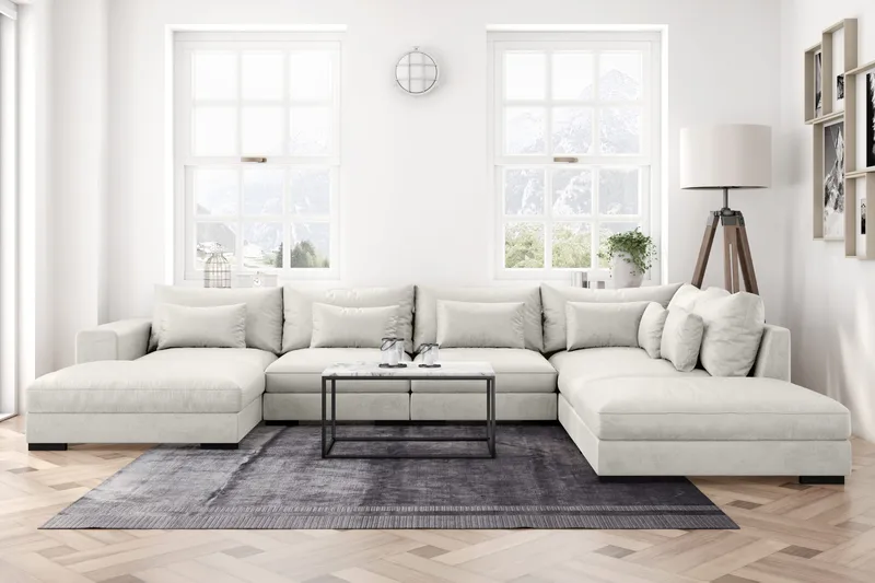 Dubai U-modulsoffa med Divan Vänster Sammet Extra Djup - Vit - Möbler - Vardagsrum - Soffor - Modulsoffor - Komplett modulsoffa