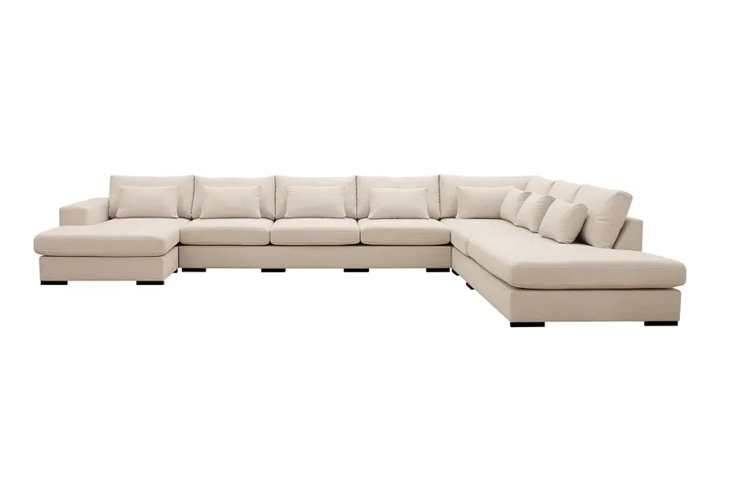 Grande Stor 7-sits U-Soffa med Divan Vänster, Beige Tyg