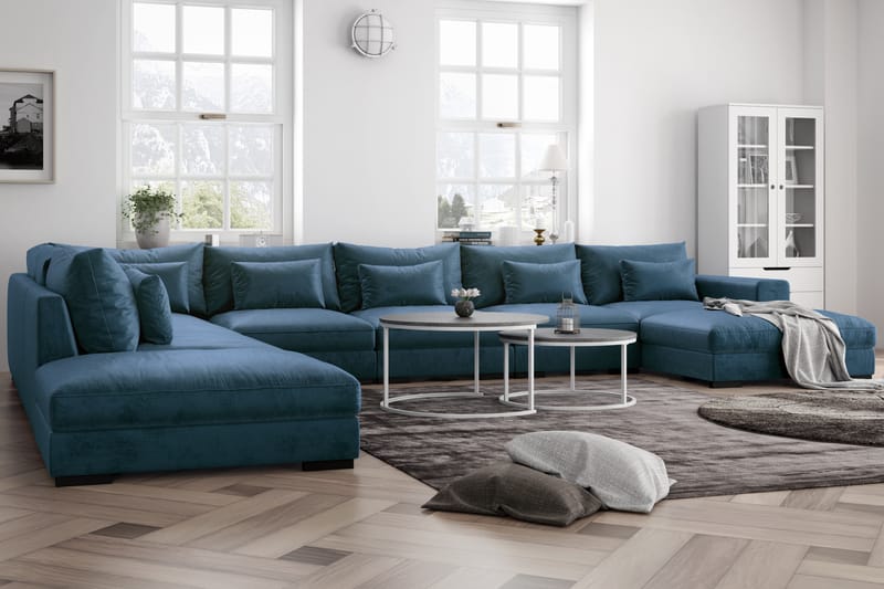 HAVANA U-modulsoffa med Divan Höger Sammet Blå - Komplett modulsoffa