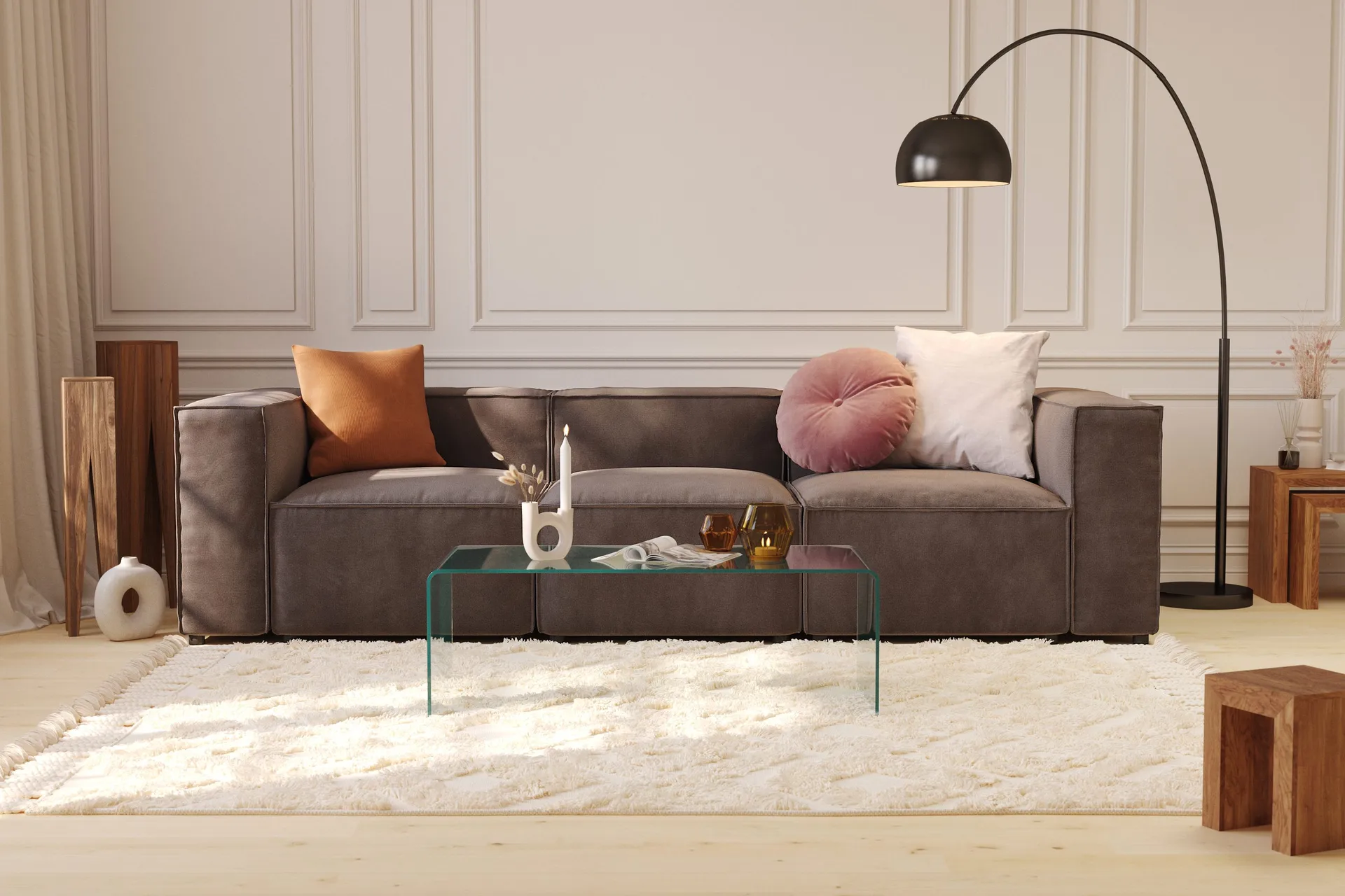 cubo 1-sits högermodul i sammet 108 cm bred - mörkgrå