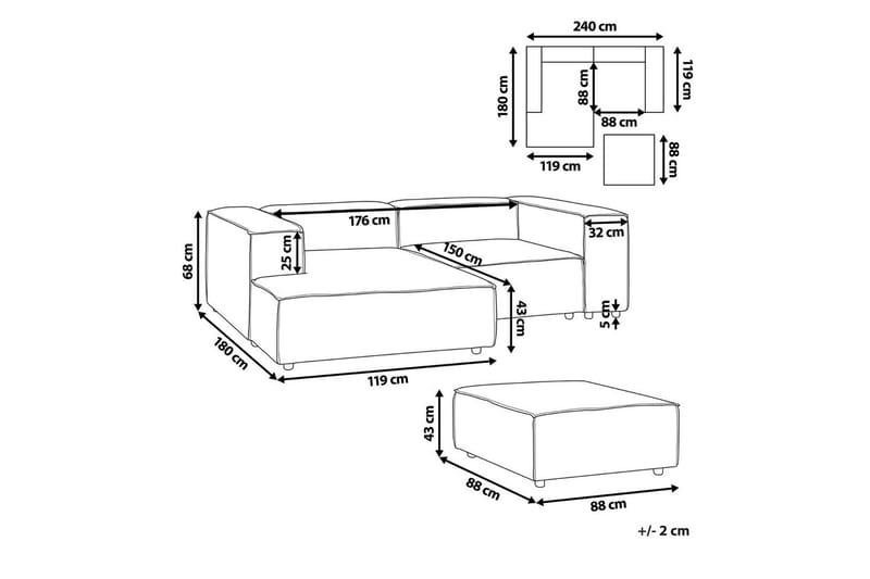 Hörnsoffa med fotpall Aprica - Möbler - Vardagsrum - Soffor - Modulsoffor - Komplett modulsoffa