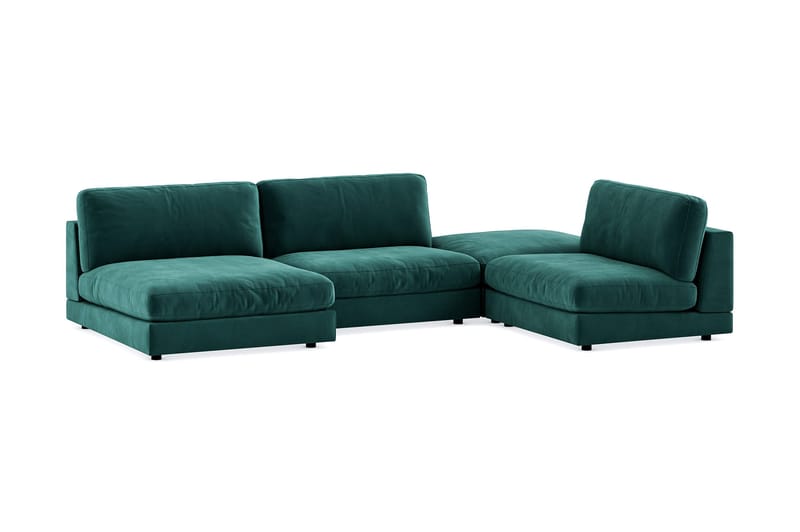 Arken 6-sits U-formad Modulsoffa + Fotpall i Sammet - Grön - Möbler - Vardagsrum - Soffor - Modulsoffor - Komplett modulsoffa