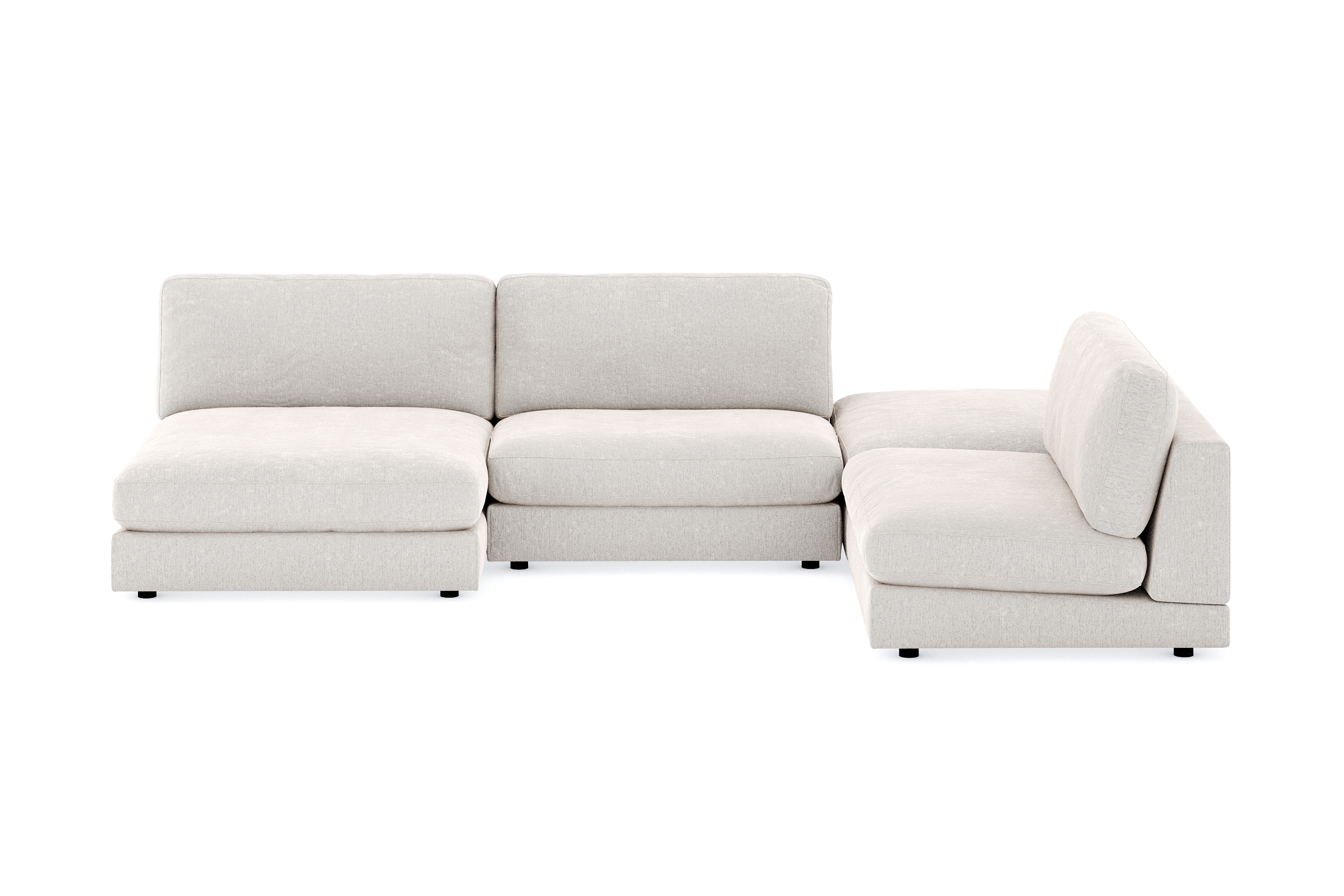 arken 6-sits u-formad modulsoffa + fotpall i sammet - krämvit