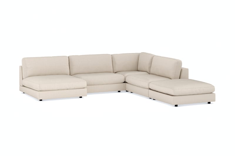 Arken 6-sits Vändbar L-formad Modulhörnsoffa med Divan + Fotpall i Manchester - Beige - Möbler - Vardagsrum - Soffor - Modulsoffor - Komplett modulsoffa