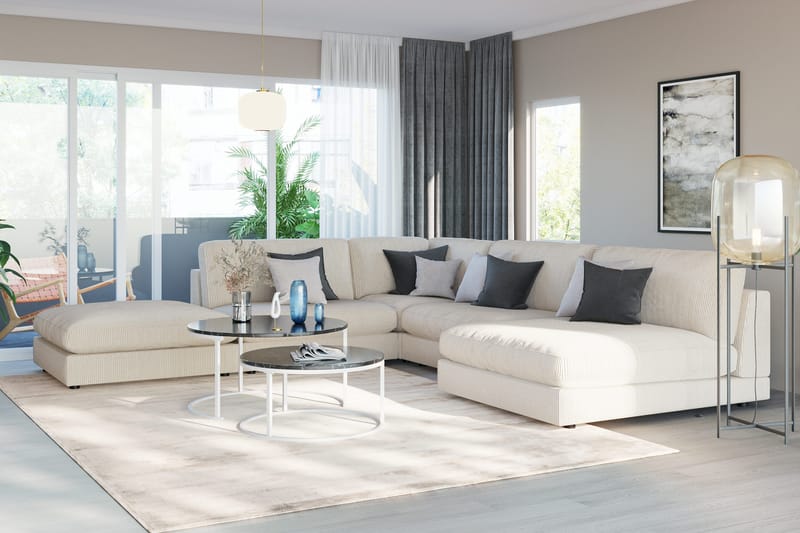 Arken 6-sits Vändbar L-formad Modulhörnsoffa med Divan + Fotpall i Manchester - Beige - Möbler - Vardagsrum - Soffor - Modulsoffor - Komplett modulsoffa