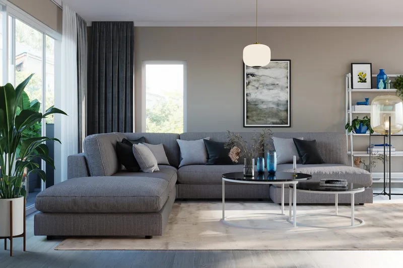 Arken 6-sits Vändbar L-formad Modulhörnsoffa med Divan + Fotpall i Manchester - Mörkgrå - Möbler - Vardagsrum - Soffor - Modulsoffor - Komplett modulsoffa