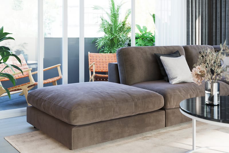 Arken 6-sits Vändbar L-formad Modulhörnsoffa med Divan + Fotpall i Sammet - Brun - Möbler - Vardagsrum - Soffor - Modulsoffor - Komplett modulsoffa