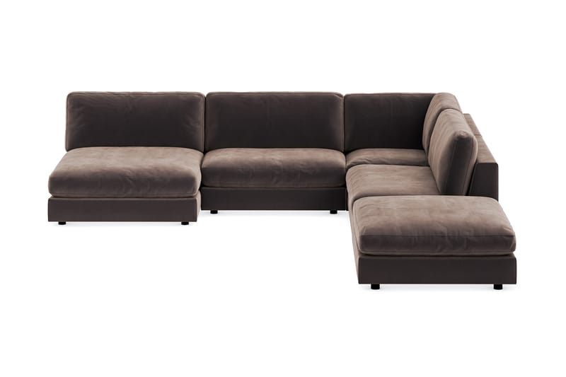 Arken 6-sits Vändbar L-formad Modulhörnsoffa med Divan + Fotpall i Sammet - Brun - Möbler - Vardagsrum - Soffor - Modulsoffor - Komplett modulsoffa